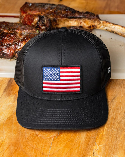 American Flag Trucker Hat  |  Black USA Snapback