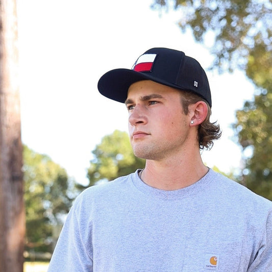 Texas Flag Trucker Hat  |  Black TX Snapback