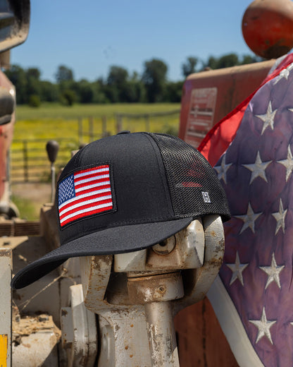 American Flag Trucker Hat  |  Black USA Snapback